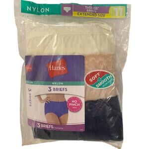 NIP Hanes Nylon Panty Brief Lace Waist 3-Pack Cream Beige Black Womens 11 4XL